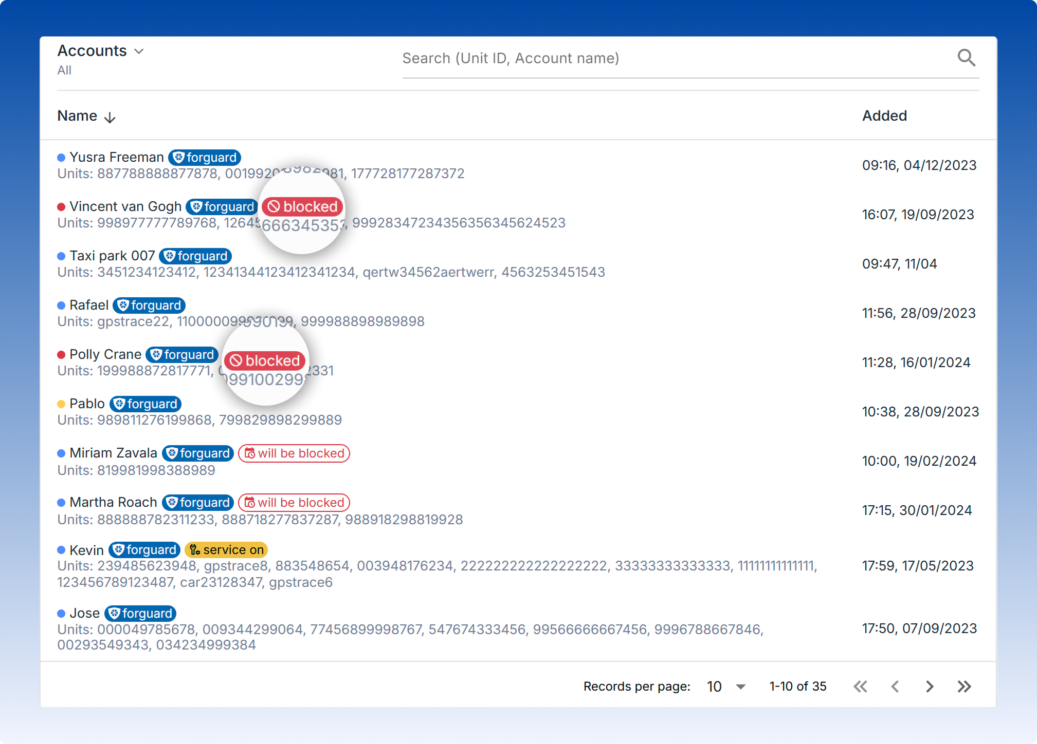 Block account interface