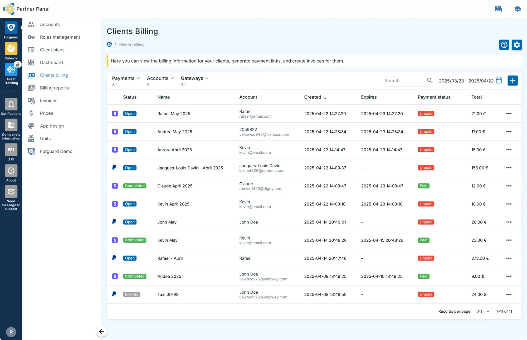 Clients Billing Screenshot